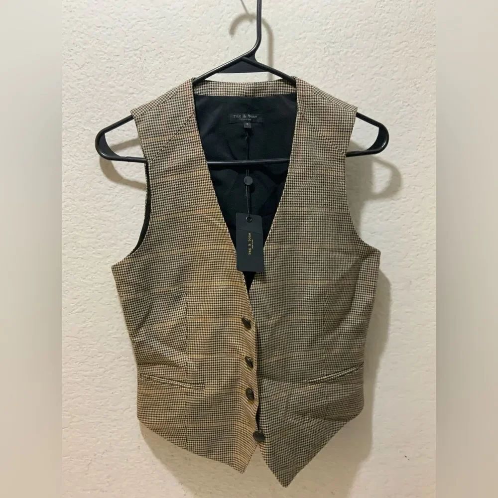 NEW! Rag & Bone Priya plaid Vest size 4 Beige